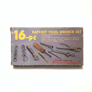 Vintage 16pc Ratchet Tool Wrench Set (Mini Tools) Made In Hong Kong